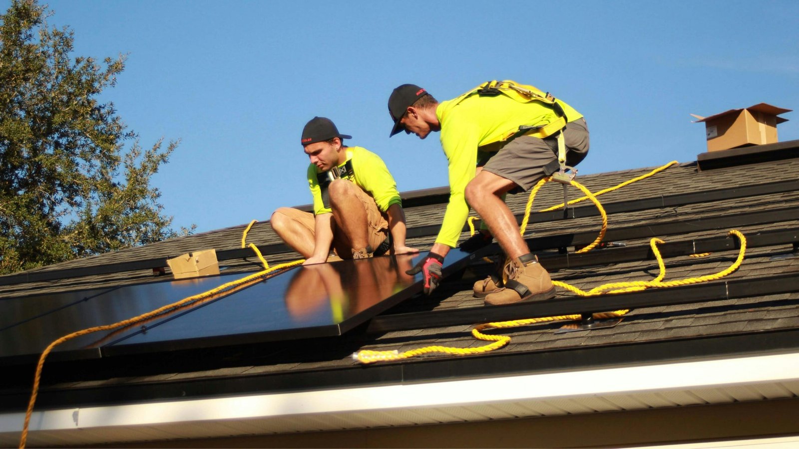 Engineers working on solar panels